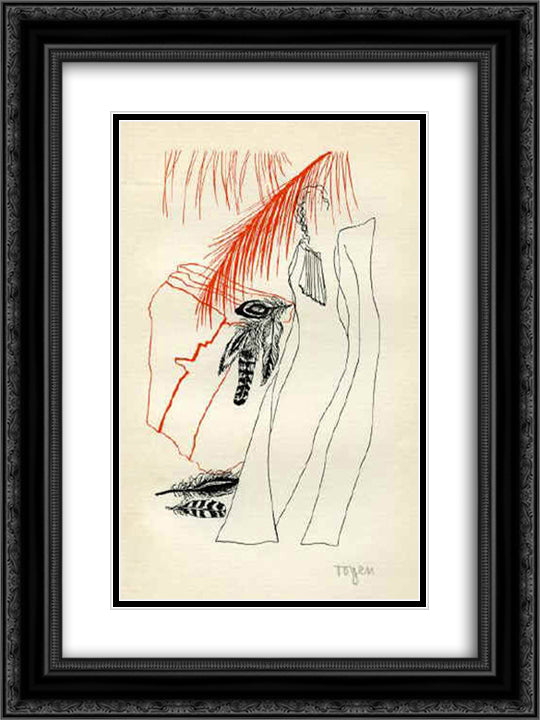 Susanne with the Bird Plume 18x24 Black Ornate Wood Framed Art Print Poster with Double Matting by Toyen