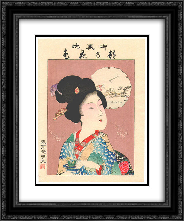 Bijin holding a flower pot 20x24 Black Ornate Wood Framed Art Print Poster with Double Matting by Toyohara, Chikanobu