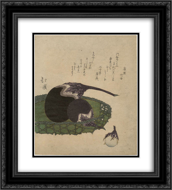 Basket of eggplants from an untitled series of Three Lucky Dreams 20x22 Black Ornate Wood Framed Art Print Poster with Double Matting by Hokkei, Toyota