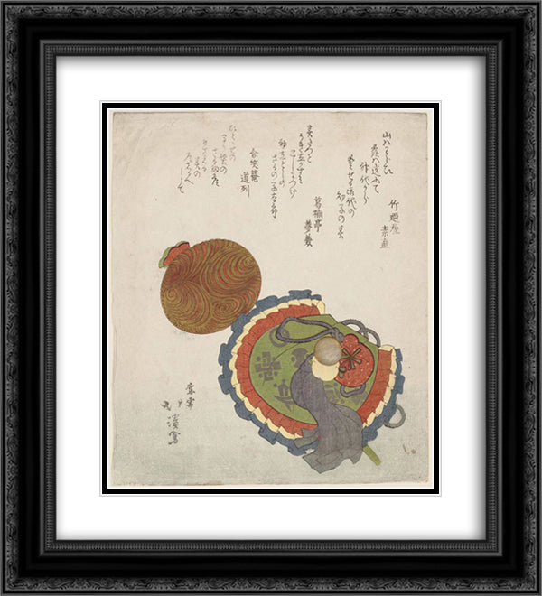 Symbols of Good Luck 20x22 Black Ornate Wood Framed Art Print Poster with Double Matting by Hokkei, Toyota