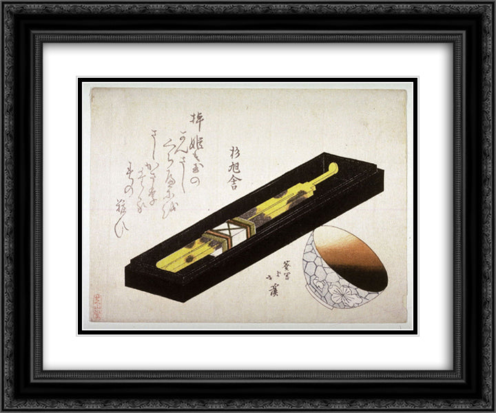 Tortoise Shell Hairpin and Porcelain Cup with a Coating of Lip Rouge 24x20 Black Ornate Wood Framed Art Print Poster with Double Matting by Hokkei, Toyota