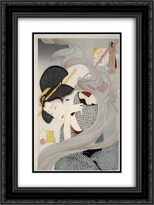 Beautiful woman 18x24 Black Ornate Wood Framed Art Print Poster with Double Matting by Yoshitoshi, Tsukioka