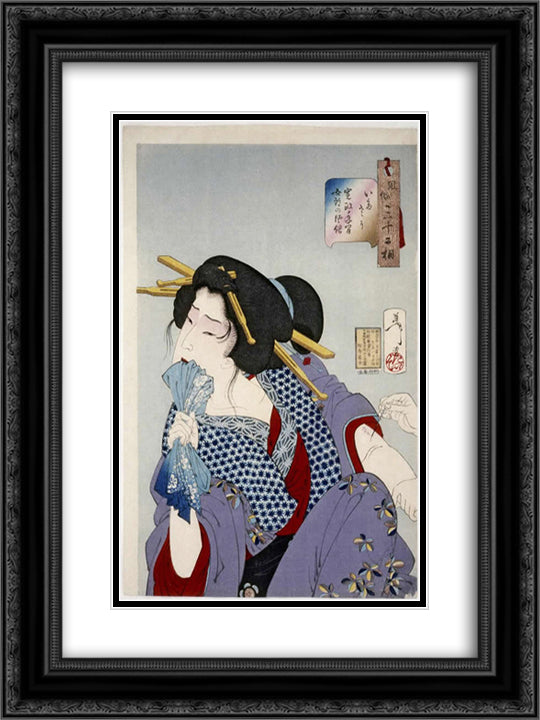 Lady Getting Tattooed 18x24 Black Ornate Wood Framed Art Print Poster with Double Matting by Yoshitoshi, Tsukioka
