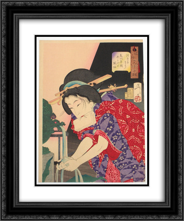 Looking chilly - The Appearance of a concubine of the Bunka Era 20x24 Black Ornate Wood Framed Art Print Poster with Double Matting by Yoshitoshi, Tsukioka