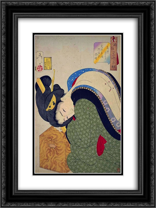 Looking hot - The appearance of a housewife in the Bunsei era 18x24 Black Ornate Wood Framed Art Print Poster with Double Matting by Yoshitoshi, Tsukioka