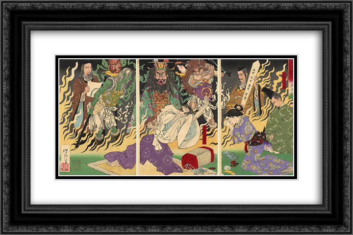 The Fever 24x16 Black Ornate Wood Framed Art Print Poster with Double Matting by Yoshitoshi, Tsukioka