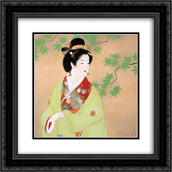 Bijinga 20x20 Black Ornate Wood Framed Art Print Poster with Double Matting by Shoen, Uemura