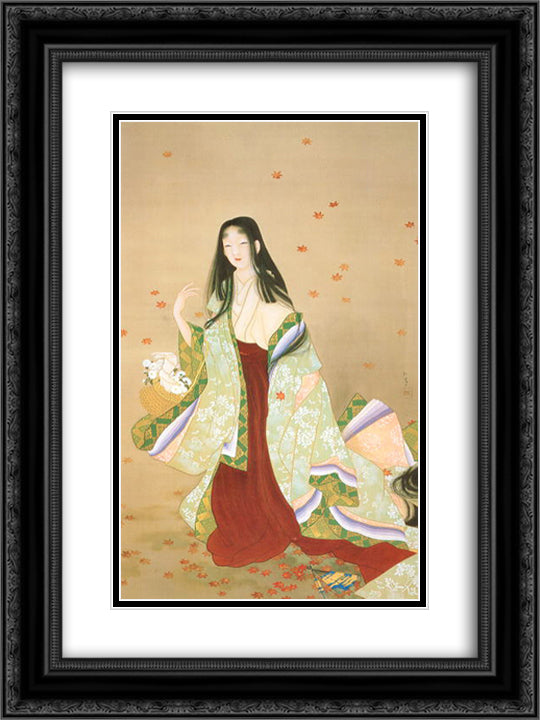 Flower Basket 18x24 Black Ornate Wood Framed Art Print Poster with Double Matting by Shoen, Uemura