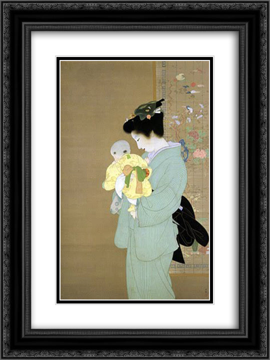 Mother and Child 18x24 Black Ornate Wood Framed Art Print Poster with Double Matting by Shoen, Uemura
