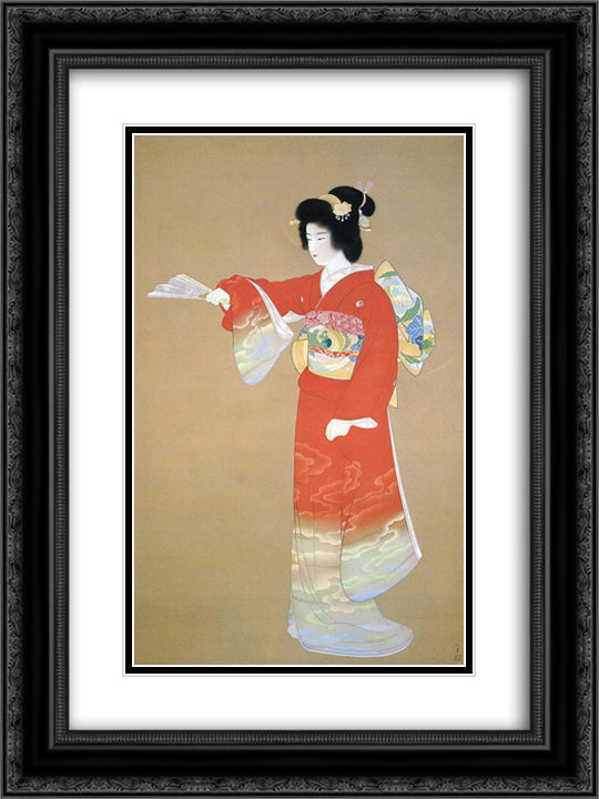 Noh Dance Prelude 18x24 Black Ornate Wood Framed Art Print Poster with Double Matting by Shoen, Uemura