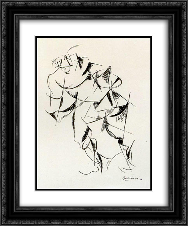 Dynamism of the human body Boxer 20x24 Black Ornate Wood Framed Art Print Poster with Double Matting by Boccioni, Umberto