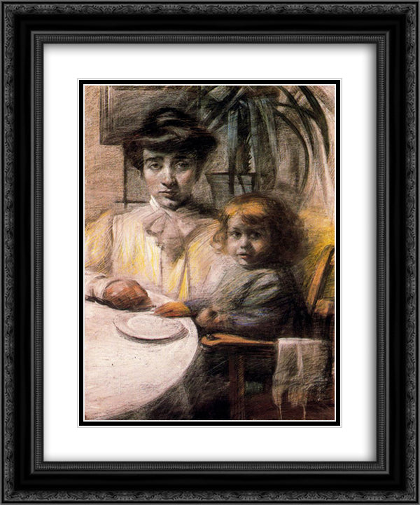 Mother and Child 20x24 Black Ornate Wood Framed Art Print Poster with Double Matting by Boccioni, Umberto