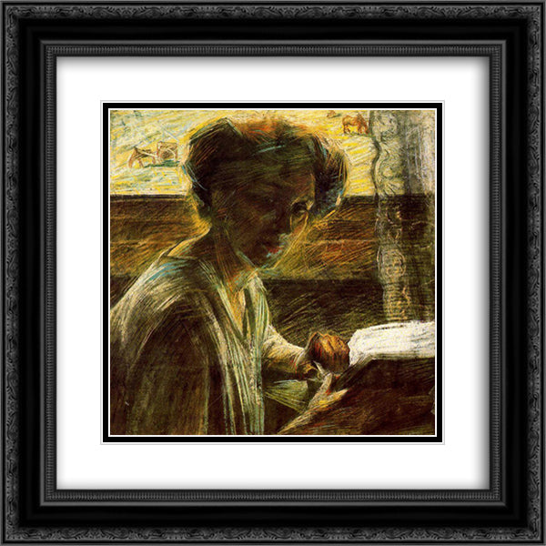 Portrait of a Young Woman 20x20 Black Ornate Wood Framed Art Print Poster with Double Matting by Boccioni, Umberto