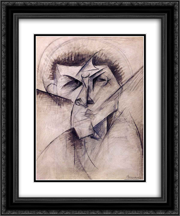 Study for sculpture 'Empty and full abstracts of a head' 20x24 Black Ornate Wood Framed Art Print Poster with Double Matting by Boccioni, Umberto