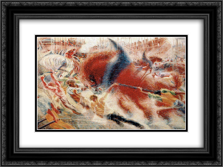 The City Rises 24x18 Black Ornate Wood Framed Art Print Poster with Double Matting by Boccioni, Umberto