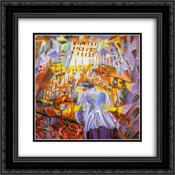 The Street Enters the House 20x20 Black Ornate Wood Framed Art Print Poster with Double Matting by Boccioni, Umberto