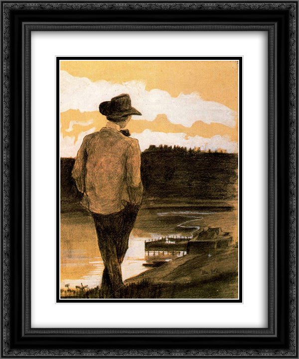 Young Man on a Riverbank 20x24 Black Ornate Wood Framed Art Print Poster with Double Matting by Boccioni, Umberto