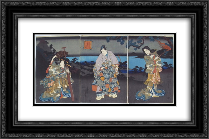 Prince Genji 24x16 Black Ornate Wood Framed Art Print Poster with Double Matting by Kunisada, Utagawa