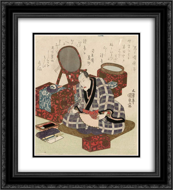 Ichikawa Danjuro VII in His Dressing Room 20x22 Black Ornate Wood Framed Art Print Poster with Double Matting by Kunisada II, Utagawa