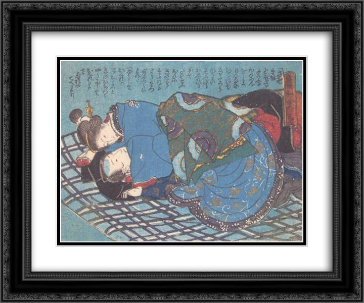The Blue Futon 24x20 Black Ornate Wood Framed Art Print Poster with Double Matting by Kunisada II, Utagawa