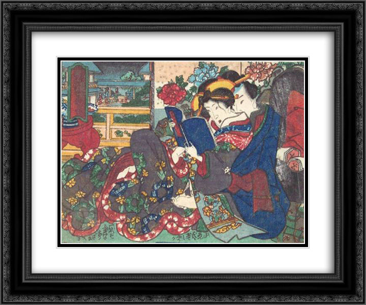 The Book 24x20 Black Ornate Wood Framed Art Print Poster with Double Matting by Kunisada II, Utagawa