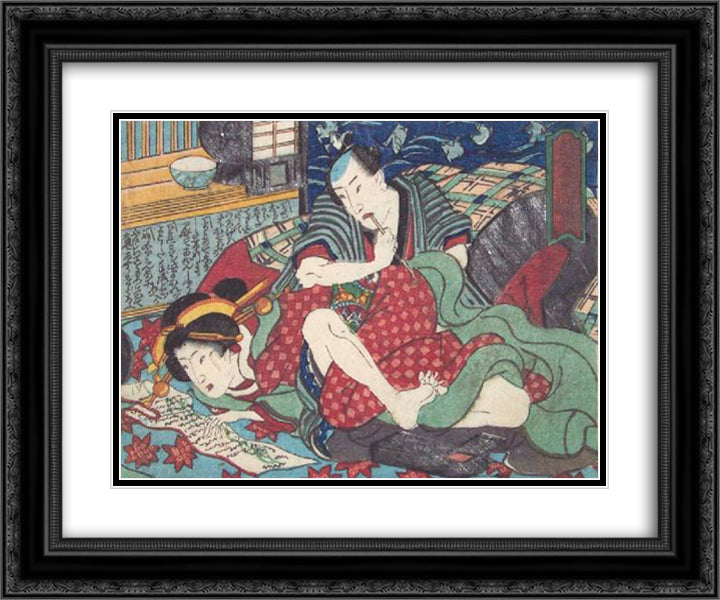 The Letter 24x20 Black Ornate Wood Framed Art Print Poster with Double Matting by Kunisada II, Utagawa