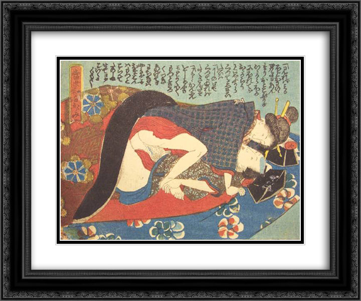 The Red and Gold Blanket 24x20 Black Ornate Wood Framed Art Print Poster with Double Matting by Kunisada II, Utagawa