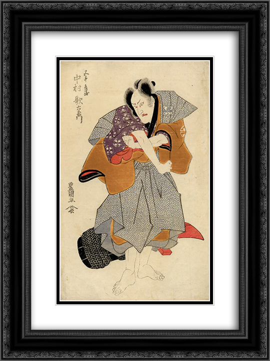 Nakamura Utaemon 18x24 Black Ornate Wood Framed Art Print Poster with Double Matting by Toyokuni II, Utagawa
