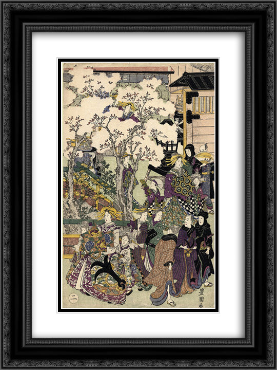 The Promenade 18x24 Black Ornate Wood Framed Art Print Poster with Double Matting by Toyokuni II, Utagawa