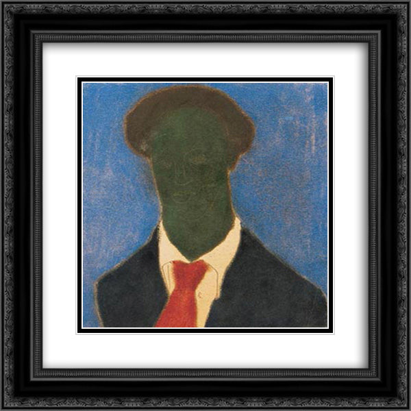 Dark Self-Portrait 20x20 Black Ornate Wood Framed Art Print Poster with Double Matting by Lajos, Vajda