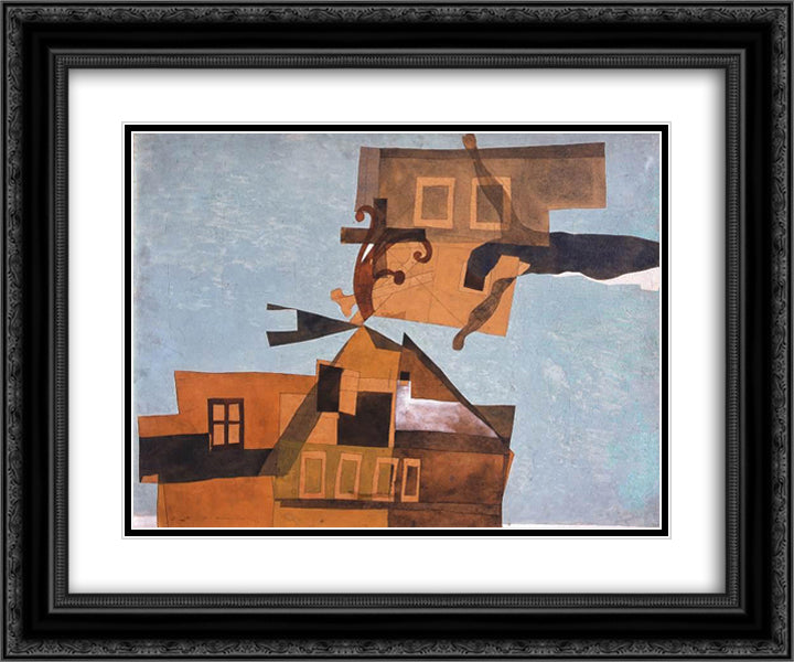 Houses at Szentendre with Crucifix 24x20 Black Ornate Wood Framed Art Print Poster with Double Matting by Lajos, Vajda