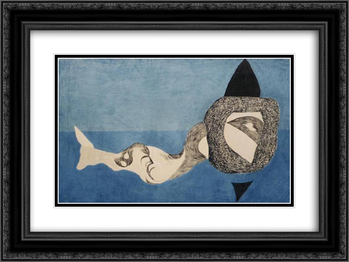 Monster in Blue Space 24x18 Black Ornate Wood Framed Art Print Poster with Double Matting by Lajos, Vajda