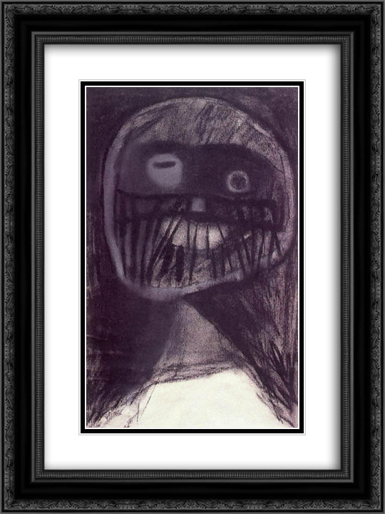 Monster's Head 18x24 Black Ornate Wood Framed Art Print Poster with Double Matting by Lajos, Vajda