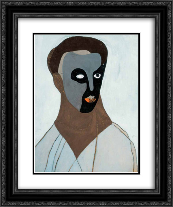 Self-Portrait in a Mask 20x24 Black Ornate Wood Framed Art Print Poster with Double Matting by Lajos, Vajda