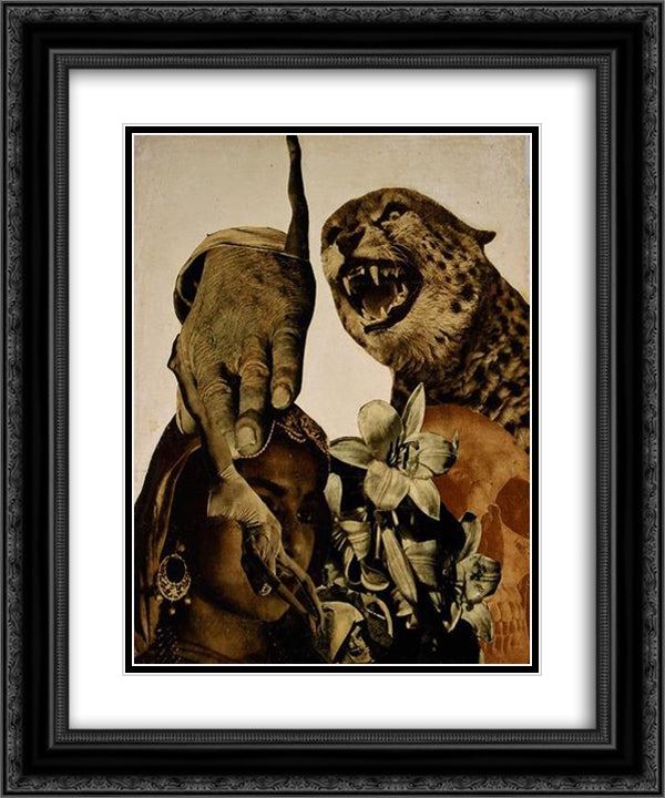 Tiger and Lillies 20x24 Black Ornate Wood Framed Art Print Poster with Double Matting by Lajos, Vajda
