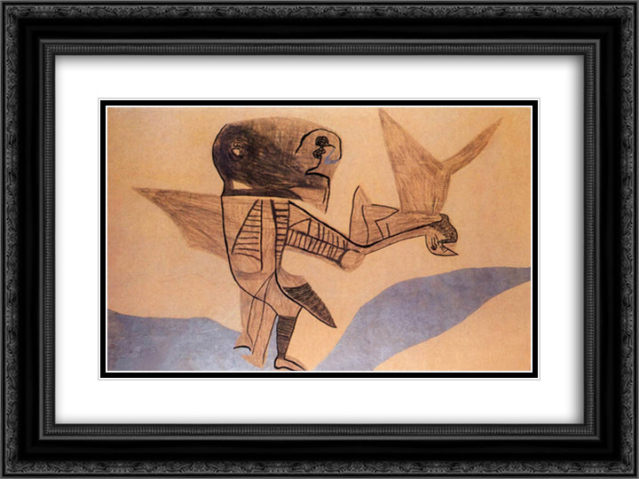 Winged Creature on Silvery Ground 24x18 Black Ornate Wood Framed Art Print Poster with Double Matting by Lajos, Vajda