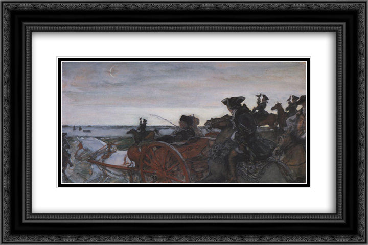 Catherine II Setting out to Hunt with Falcons 24x16 Black Ornate Wood Framed Art Print Poster with Double Matting by Serov, Valentin