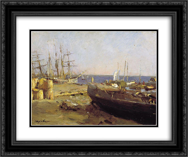 Fishing vessels in Arkhangelsk 24x20 Black Ornate Wood Framed Art Print Poster with Double Matting by Serov, Valentin