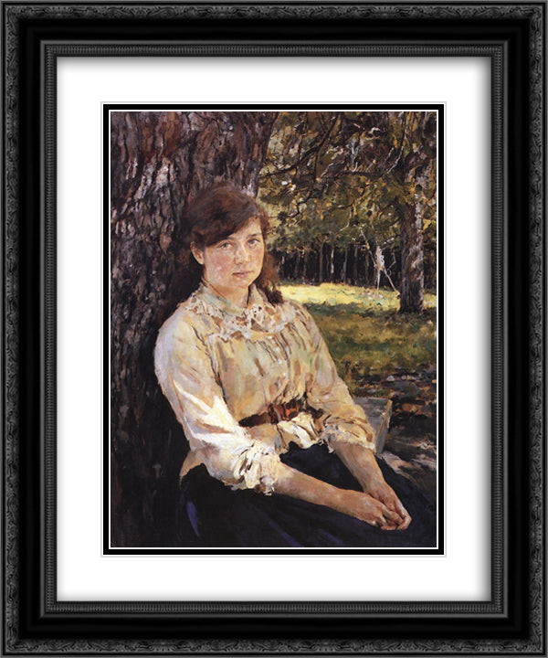 Girl in the Sunlight (Portrait of M. Simonovich) 20x24 Black Ornate Wood Framed Art Print Poster with Double Matting by Serov, Valentin