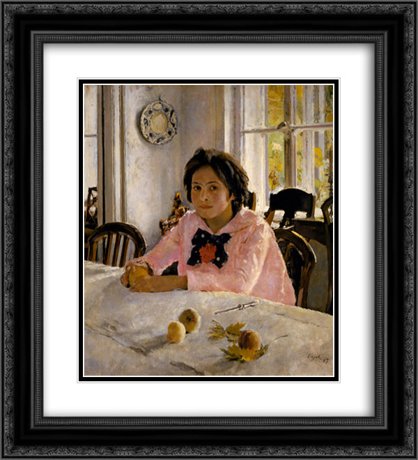 Girl with Peaches 20x22 Black Ornate Wood Framed Art Print Poster with Double Matting by Serov, Valentin