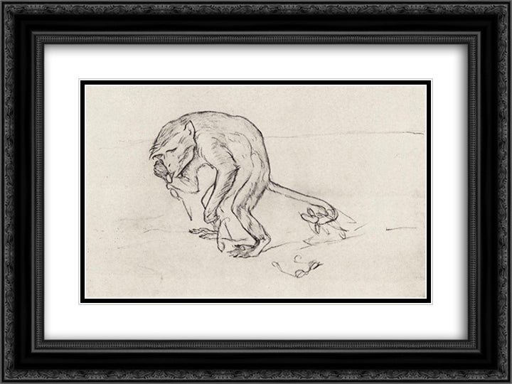 Monkey and the glasses 24x18 Black Ornate Wood Framed Art Print Poster with Double Matting by Serov, Valentin