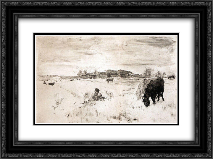October 24x18 Black Ornate Wood Framed Art Print Poster with Double Matting by Serov, Valentin
