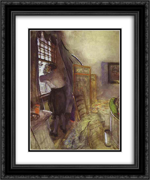 Peter I in the Palace of Monplaisir. Unfinished 20x24 Black Ornate Wood Framed Art Print Poster with Double Matting by Serov, Valentin