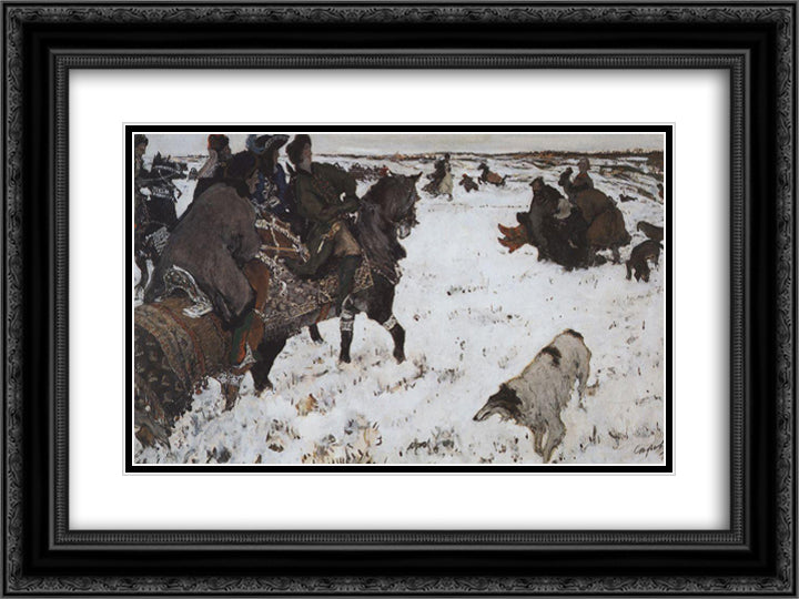 Peter I on the hunt 24x18 Black Ornate Wood Framed Art Print Poster with Double Matting by Serov, Valentin
