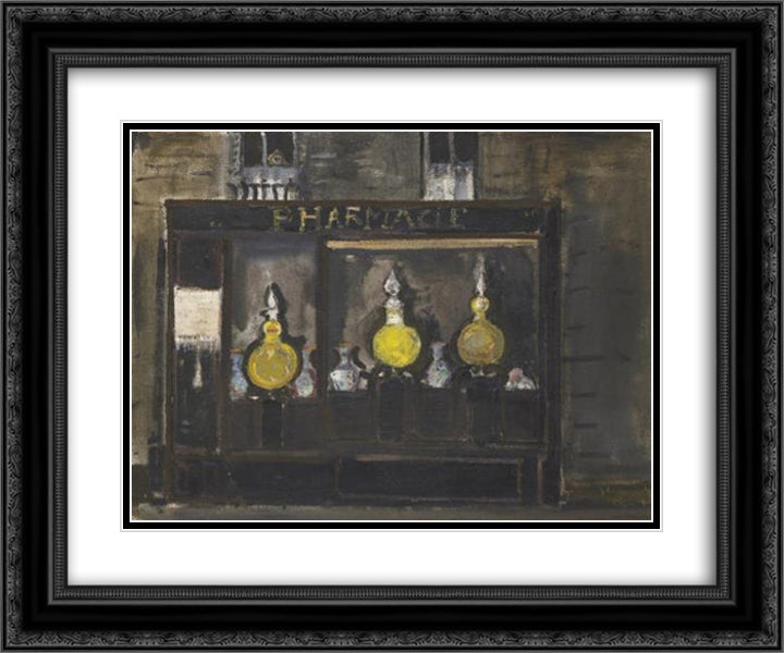 Apotheke in Paris 24x20 Black Ornate Wood Framed Art Print Poster with Double Matting by Varlin