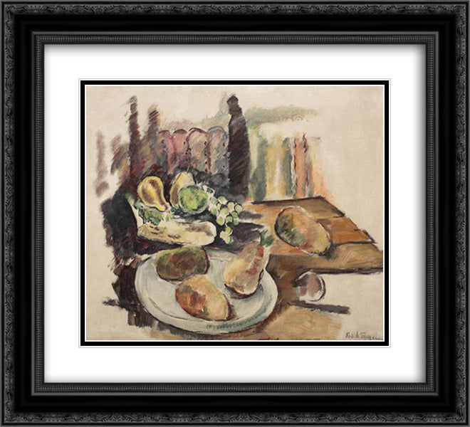 Table with Fruits in Balchik 22x20 Black Ornate Wood Framed Art Print Poster with Double Matting by Popescu, Vasile