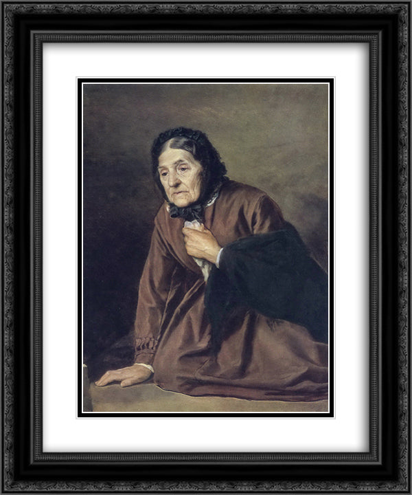 An Old 20x24 Black Ornate Wood Framed Art Print Poster with Double Matting by Perov, Vasily