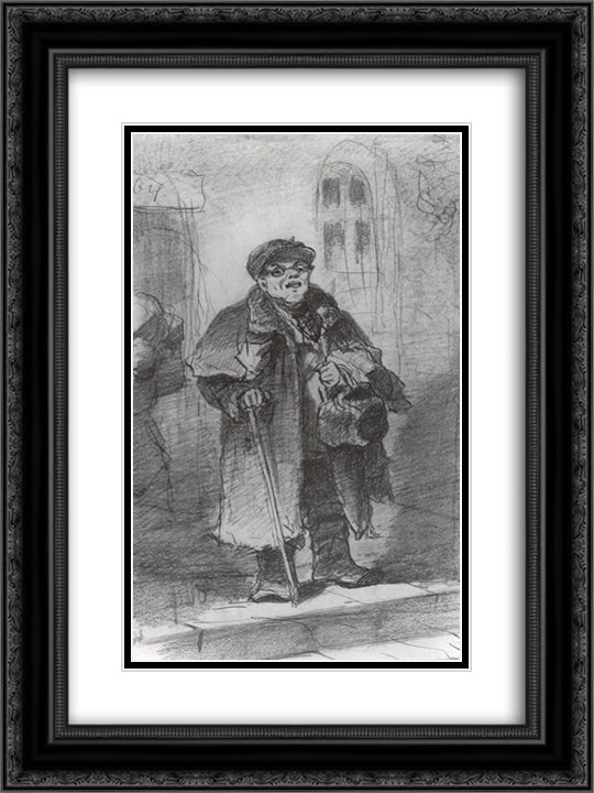 By train 18x24 Black Ornate Wood Framed Art Print Poster with Double Matting by Perov, Vasily
