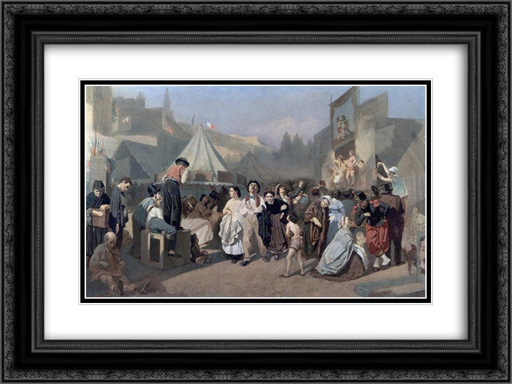 Celebration in the outskirts of Paris (in Montmartre) 24x18 Black Ornate Wood Framed Art Print Poster with Double Matting by Perov, Vasily