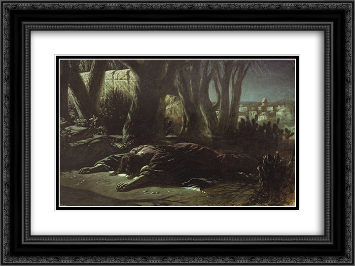 Christ in Gethsemane 24x18 Black Ornate Wood Framed Art Print Poster with Double Matting by Perov, Vasily